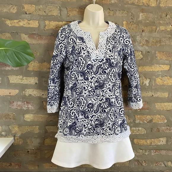 VINEYARD VINES ~ Nautical Crochet Print Blouse - Picture 3 of 10